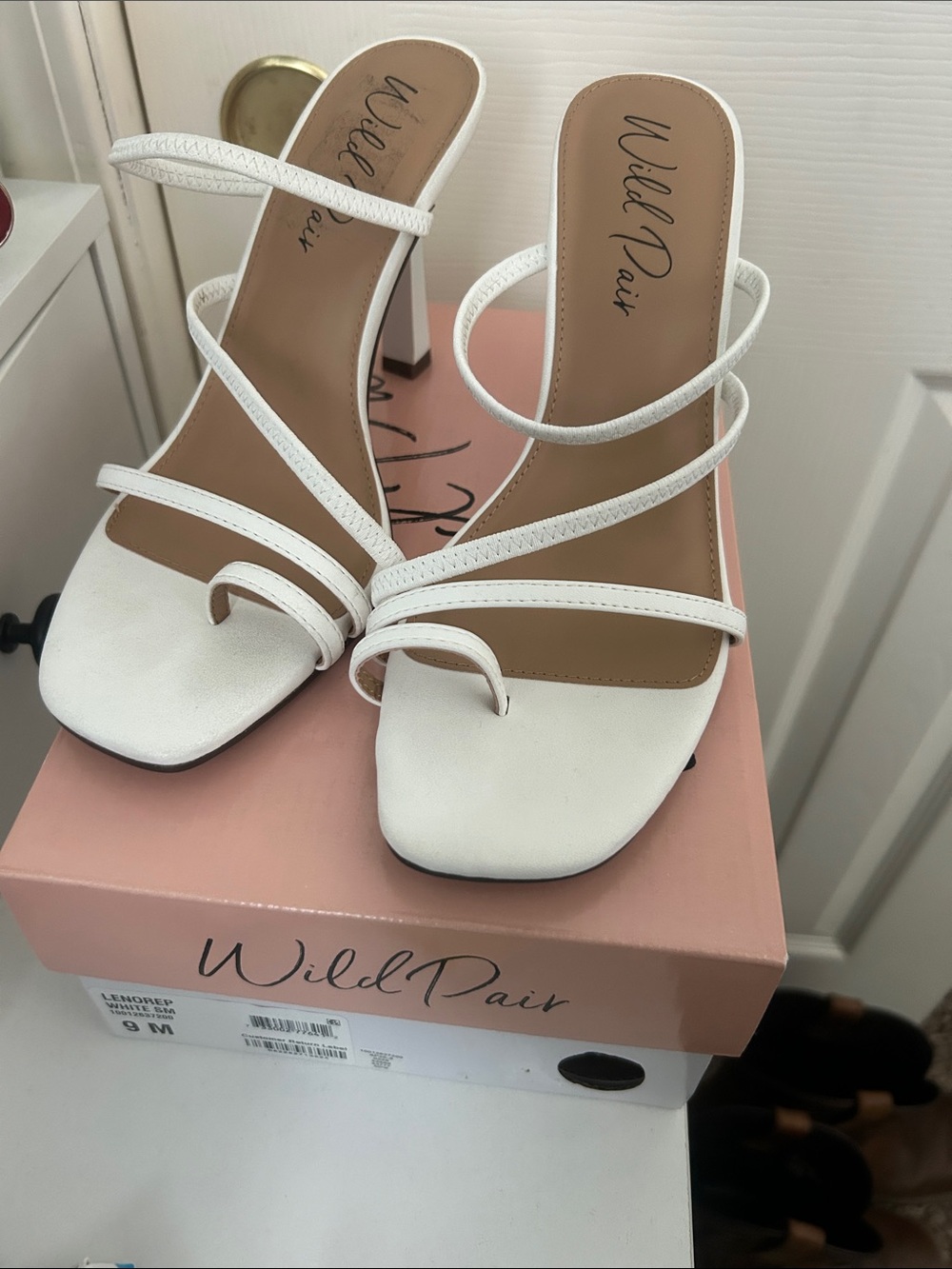 Wild Pair White Strappy Square-Toe Heeled Sandals